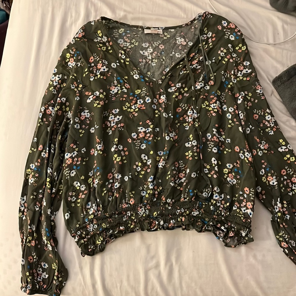 Green floral long sleeve, XL